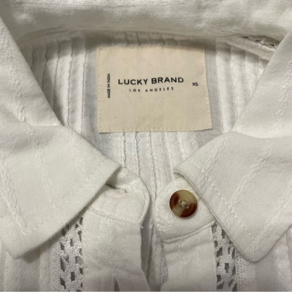Lucky Brand White Lace Details Buttoned Down Flowy Shirt Sz-XS - Picture 9 of 15